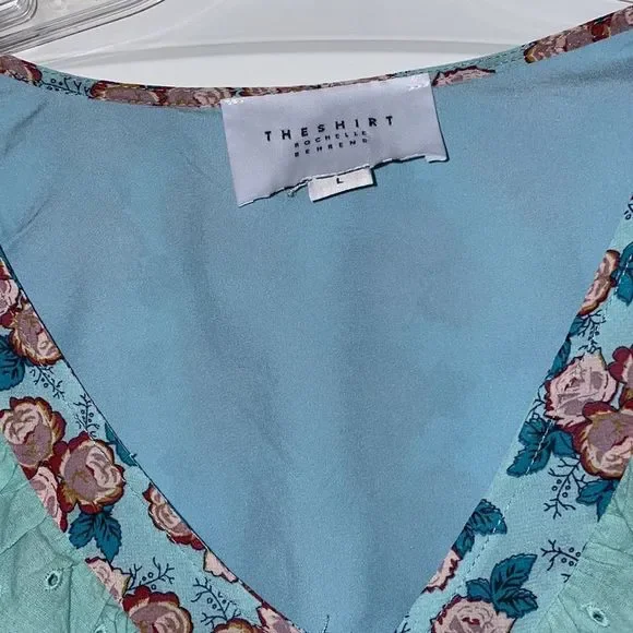 The Shirt By Rochelle Behrens Floral Blue Eyelet Mini Dress Size Large - Picture 4 of 5